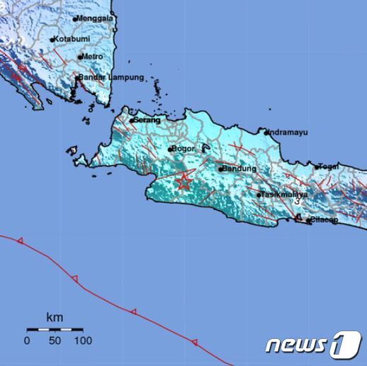 8일(현지시간) 인도네시아 서자바주 수카부미 부근에서 규모 6.1 강진이 발생했다. (인도네시아 기상기후지질청 화면 갈무리) 2022.12.08