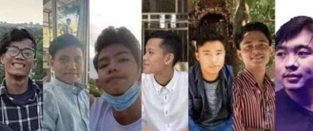 지난달 30일 사형을 선고받은 미얀마 다곤대 학생 7명의 모습. 이라와디 캡처