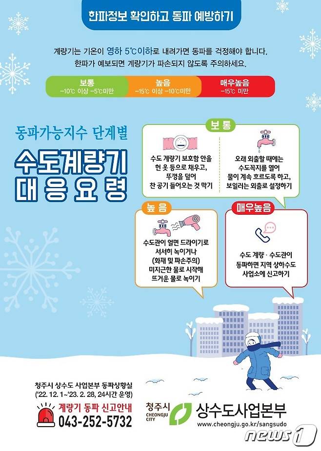 충북 청주시의 겨울철 수도계량기 동파 예방 홍보 포스터.(청주시 제공).2022.12.9/뉴스1
