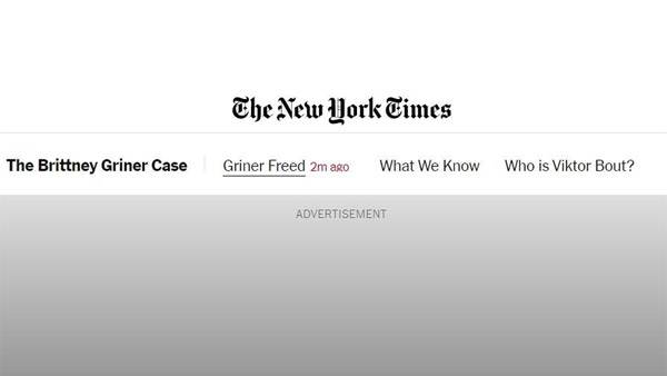 구글 광고 장애 발생한 뉴욕타임스 홈페이지 첫 화면[뉴욕타임스 홈페이지 캡처]