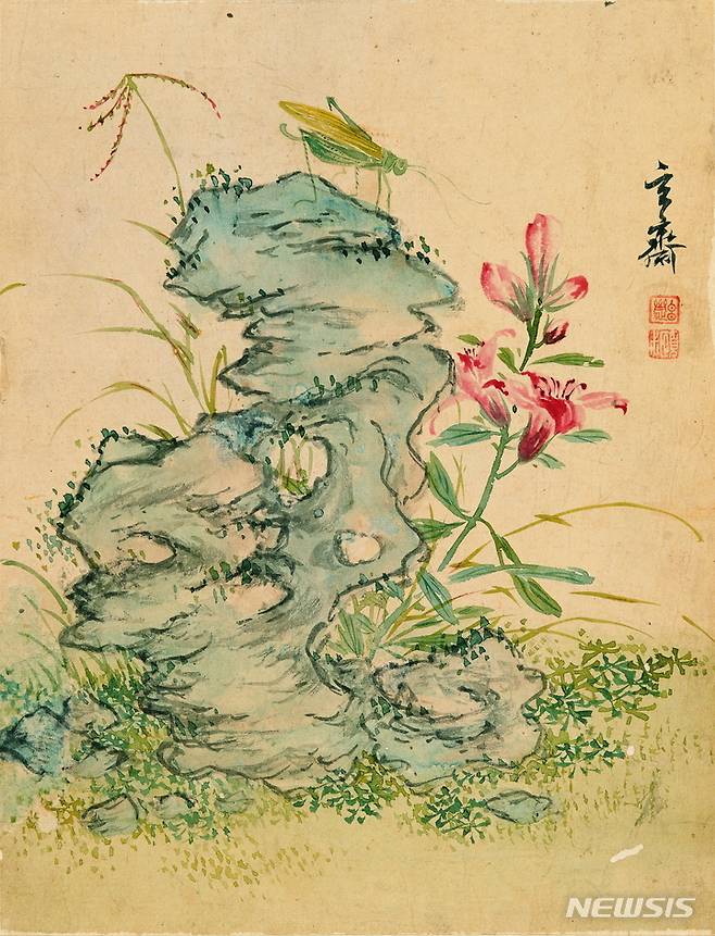 [서울=뉴시스] 심사정, <괴석초충도>, 18세기, 비단에 색, 28.1×21.6㎝. (사진=서울대학교 박물관 제공) 2022.12.10. photo@newsis.com *재판매 및 DB 금지