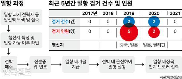 최근 5년간 밀항 검거 규모. 그래픽=강준구 기자
