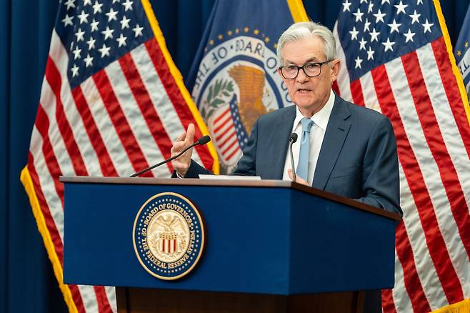 지난 14일 제롬 파월 미 연준 의장이 기자회견을 하고 있다. /EPA 연합뉴스