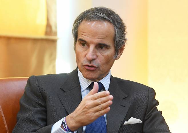 Rafael Grossi, director general of the International Atomic Energy Agency, speaks during a press conference at the Ministry of Foreign Affairs headquarters in Seoul on Friday. (Yonhap)