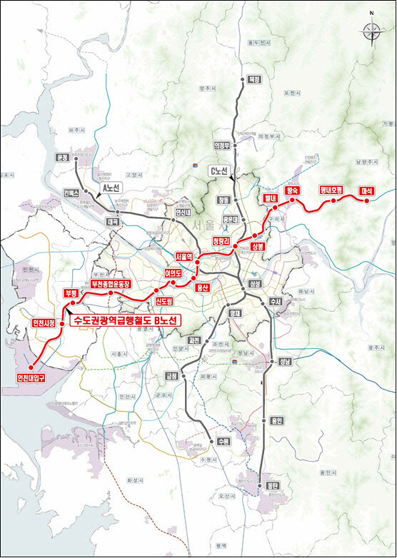 수도권 광역급행철도(GTX) B노선 노선도.(자료=국토교통부)