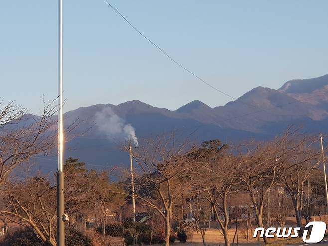 19일 오전 7시34분쯤 전남 구례군 마산면 한 야산에서 화재가 발생해 연기가 피어오르고 있다.(산림청 제공)2022.12.19/뉴스1