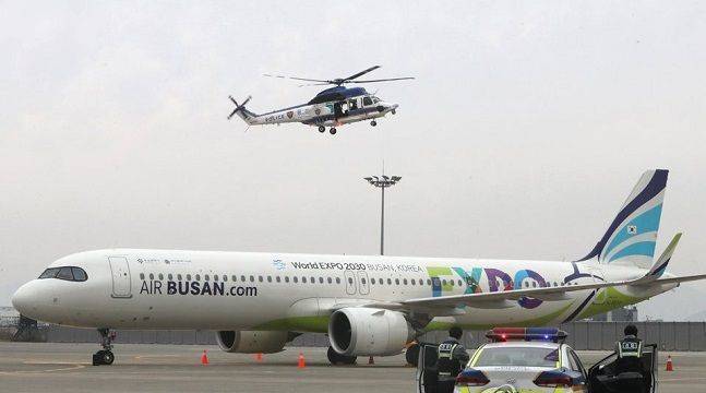 부산 강서구 김해국제 공항에 항공기가 착륙한 모습. ⓒ 연합뉴스