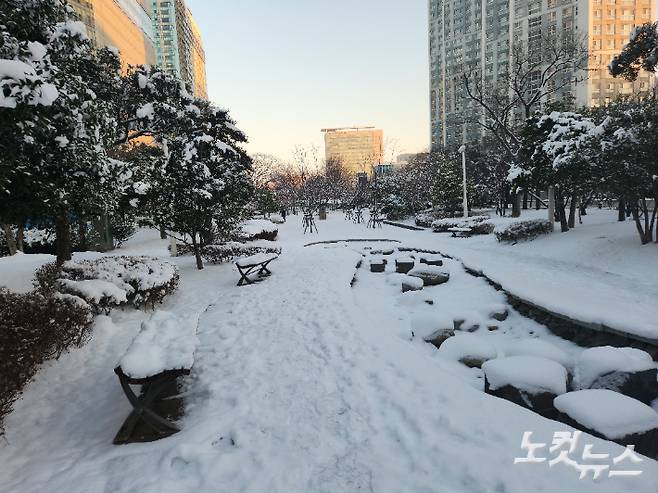 22일 광주 서구 눈이 쌓인 모습. 박성은 기자