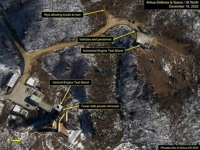 지난 19일 서해위성발사장을 촬영한 지구관측위성 '플레이아데스 네오'의 위성사진.(38노스 제공)