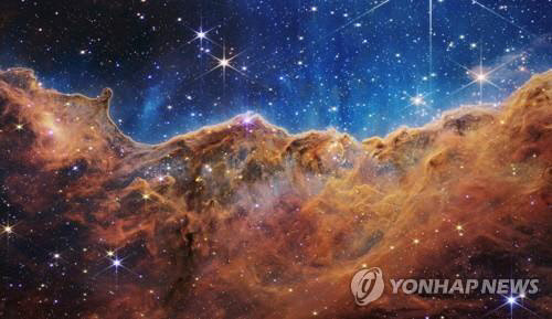 12일(현지시간) 미국 항공우주국(NASA) '제임스 웹 우주망원경'(JWST)의 근적외선 카메라(NIRCam)에 포착된 약 8500광년 밖 용골자리 성운 NGC 3324 산개성단 내 별 형성영역 사진.



연합뉴스 제공