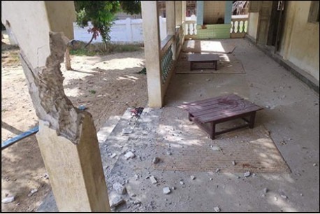 지난 9월 미얀마군 헬기 기관총 공격을 받은 사가잉 지역 수도원 내 학교 현장 [SNS 캡처. 재판매 및 DB 금지]