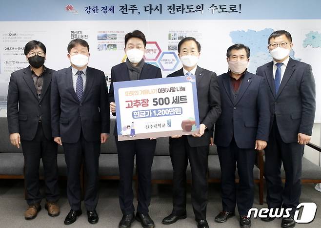 전주대학교가 29일 전주시에 약고추장 500세트(1200만원 상당)를 전달했다.(전주시 제공) 2022.12.29/뉴스1