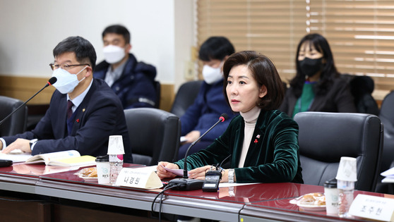 Rep. Na Kyung-won, vice chief of the Presidential Committee on Ageing Society and Population Policy, announces the committee's plans at a meeting on Thursday. [YONHAP]