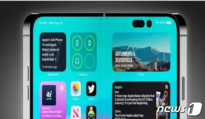 폴드 형태의 폴더블(화면이 접히는) 아이폰 예상 이미지 (IT 매체 애플인사이더 갈무리)