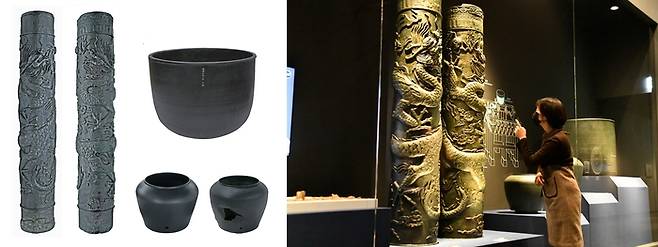 ‘창경궁 자격루 누기’(국보, 왼쪽)와 전시장의 자격루 전시 모습. 국립고궁박물관 제공