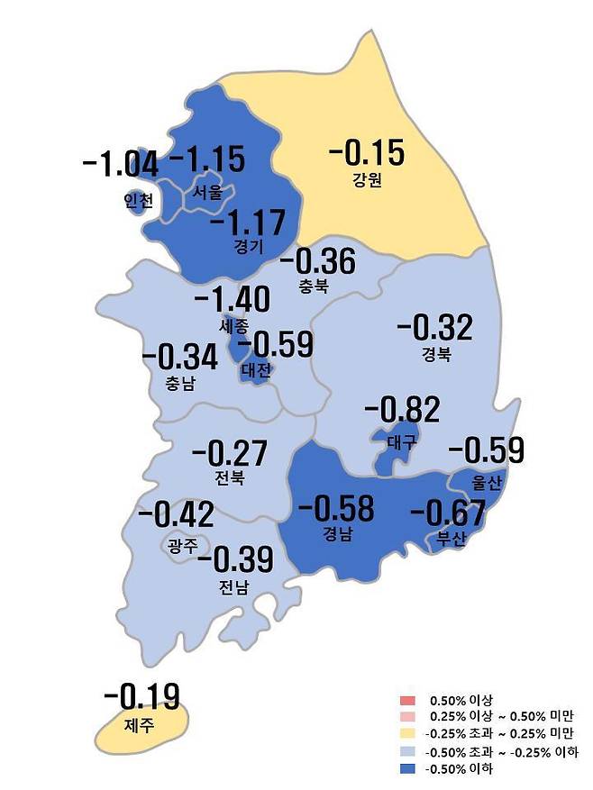 시도별 아파트 전세가격지수 변동룔(한국부동산원 제공)