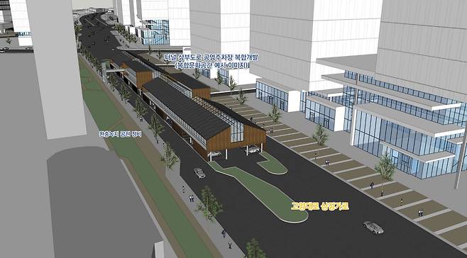 원당역~주교 제2공영주차장 구간 약 1km거리를 걷고 싶고 즐길 수 있는 오픈 카페거리로 조성하기 위한 조감도[고양시 제공]