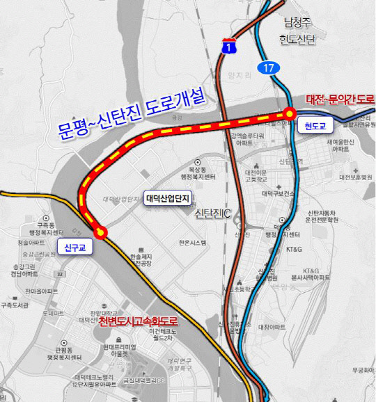 문평-신탄진 도로개설사업 위치도. 사진=대전시 제공