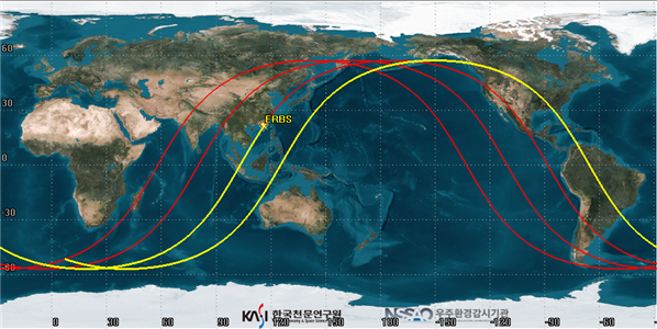 미국 지구관측위성 ERBS(Earth Radiation Budget Satellite)의 추락 예상 범위. / 사진=과학기술정보통신부