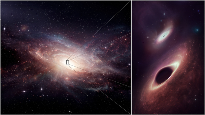 우주] 새해 파티! 나란히 식사 중인 쌍둥이 블랙홀 발견 / 사진=ALMA (ESO/NAOJ/NRAO); M. Weiss (NRAO/AUI/NSF)