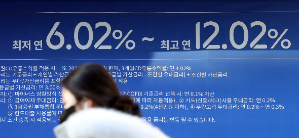 서울 시내 한 은행에 대출 광고가 붙어있다. 새해 들어 시중은행 대출금리가 최대 8%를 돌파했다./사진=뉴시스