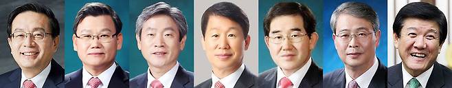 (왼쪽부터)손태승, 이원덕, 박화재, 김양진, 남기명, 임종룡, 조준희