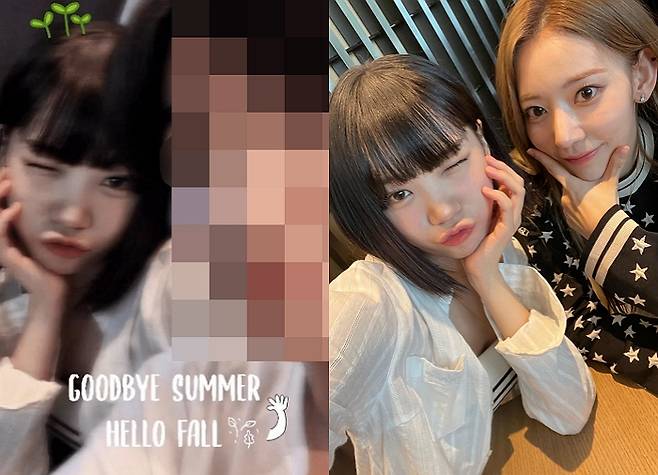 슈칸분슌이 보도한 열애설 합성 사진(왼쪽)과 원본 사진. /사진=슈칸분슌, 채원 인스타그램