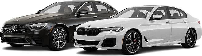 이마트24에서 설 선물로 선보인 외제차가 판매됐다. 사진은 벤츠 E클래스와 BMW 5시리즈. /사진제공=이마트24