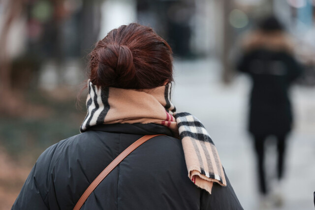 서울 아침 최저기온이 영하 8도까지 떨어지며 추운 날씨를 보인 지난 16일 오전 목도리를 착용한 한 시민이 서울 종로구 광화문역 인근에서 걷고 있다. 연합뉴스