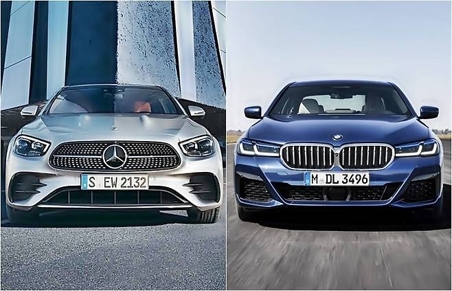 벤츠 E클래스(왼쪽)와 BMW 5시리즈 [사진출처=벤츠, BMW]