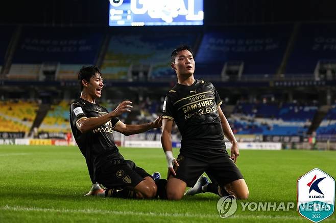 수원 오현규(오른쪽)의 득점 세리머니. [한국프로축구연맹 제공. 재판매 및 DB 금지]