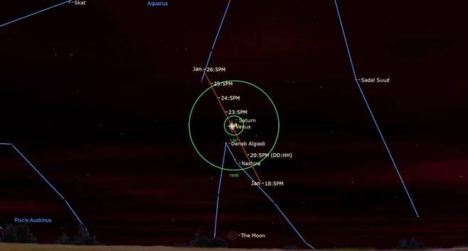 금성과 토성의 결합을 묘사한 1월 23일 저녁 하늘의 하늘 풍경.(출처: NASA/JPL-Caltech)