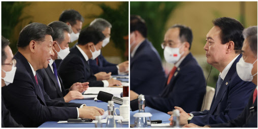 윤석열 대통령과 시진핑 중국 국가주석이 지난해 11월 15일(현지시간) 인도네시아 발리 한 호텔에서 한중 정상회담을 하고 있다.(사진=연합뉴스)