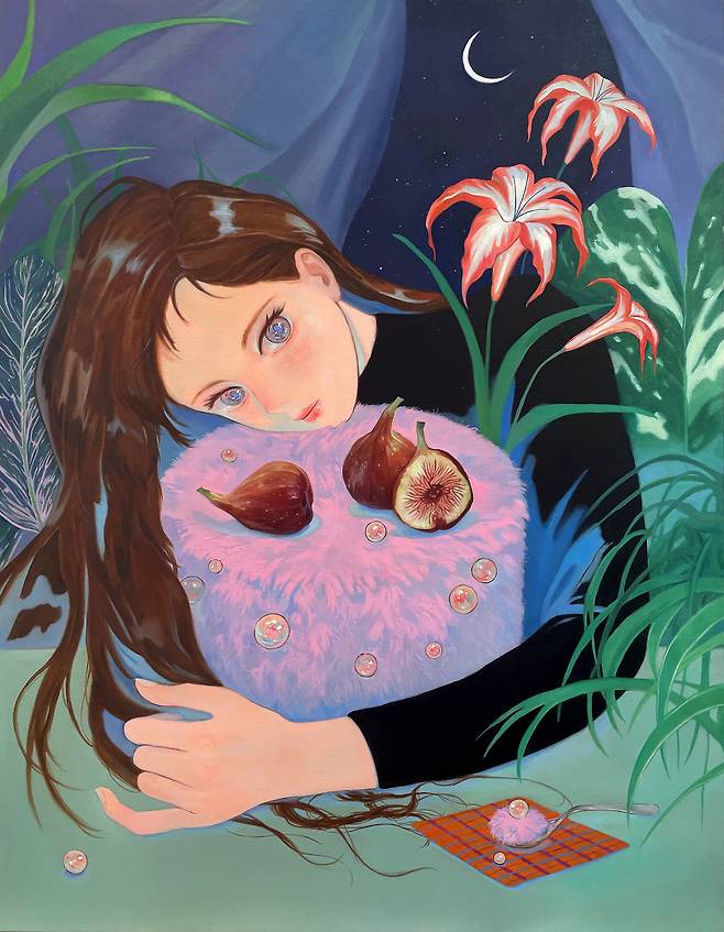 아바, 외롭고 지친 밤에는 폭신하고 달콤한 위로가 필요해 A puffy sweet cake for a lonley long night, 2022, oil on linen canvas, 91cm × 116.8cm (갤러리샘 제공)