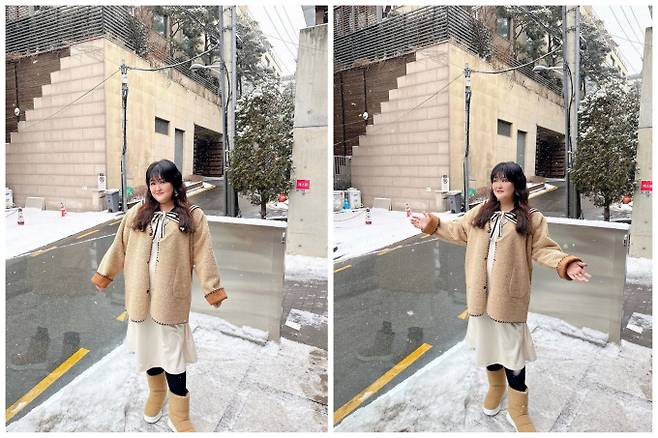 코미디언 이국주가 추운 날씨에도 러블리룩을 입고 찍은 사진을 공개했다. /사진=이국주 SNS