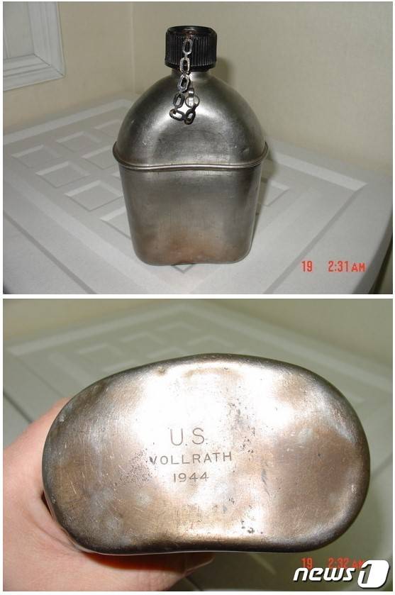 예비군이 훈련에서 발견한 생산일자가 1944년도 군대 수통 (온라인커뮤니티 갈무리)/뉴스1