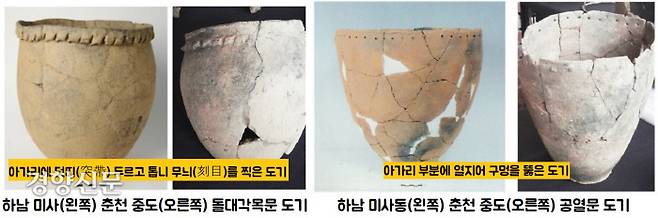 하남 미사리 유적에서는 신석기 시대 유구와 함께 조기청동기 시대 유구와 유물이 확인됐다. 신석기~조기청동기가 공존한 미사동 유적은 바로 이러한 과도기적인 문화양상을 설명해주고 있다.|이형구 교수 설명