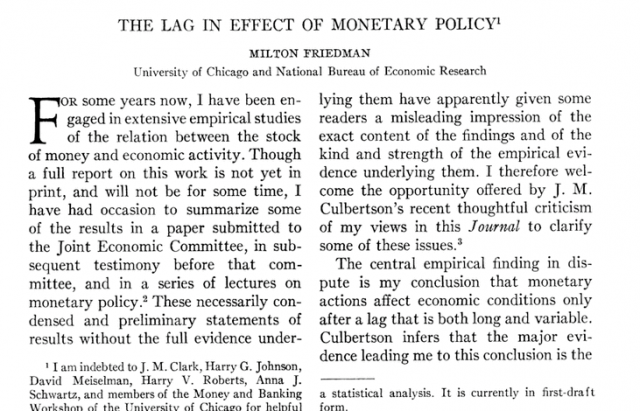 1961년에 나온 밀턴 프리드먼의 통화정책의 시차에 대한 글