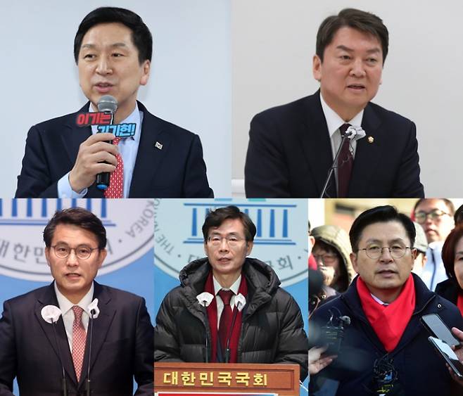 국민의힘 전당대회를 앞두고 '윤심'을 둘러싼 당권 주자들의 신경전이 거세다. 사진은 국민의힘 전당대회 후보 김기현 의원, 안철수 의원, 황교안 전 미래통합당(국민의힘 전신) 대표, 조경태 의원, 윤상현 의원(사진 위 부터 시계방향). /사진=뉴시스