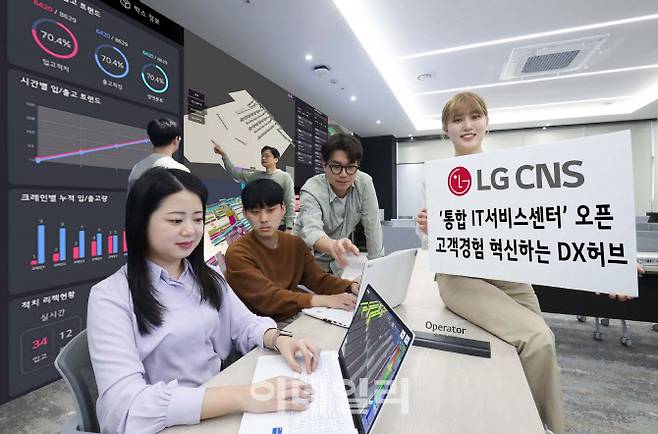 LG CNS DX전문가들이 ‘통합 IT서비스센터’ 내 워룸(War-Room)에 모여 장애상황에 대비한 훈련을 하고 있다.