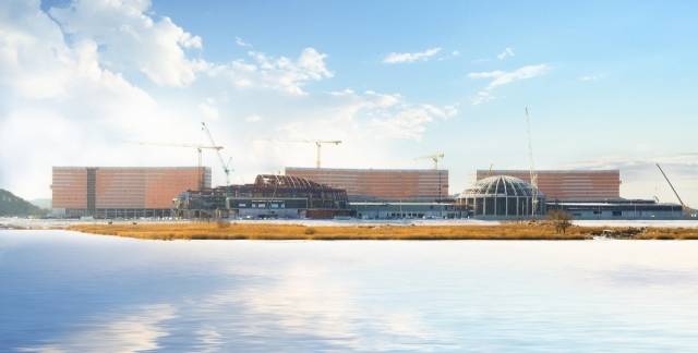 인천 중구 영종도의 호텔‧아레나 등 주요 시설 외관 공사를 끝낸 인스파이어 리조트 전경. 인스파이어 제공