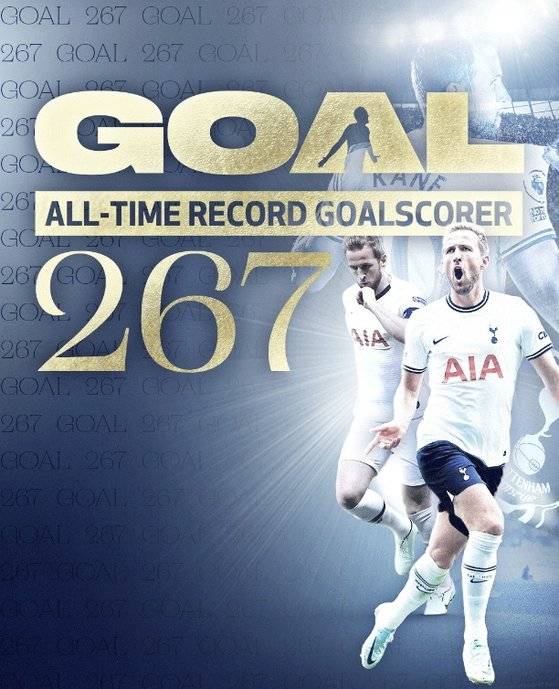 토트넘 소속으로 267골을 터트린 케인은 지미 그리브스(266골)를 넘어 토트넘 최다골 주인공이 됐다. 사진 토트넘 인스타그램