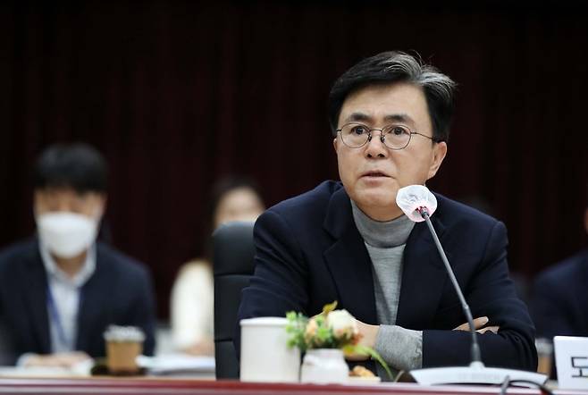 [홍성=뉴시스] 김태흠 충남지사가 정부예산 확보 추진 전략 보고회에서 모두발언을 하고 있다.  *재판매 및 DB 금지