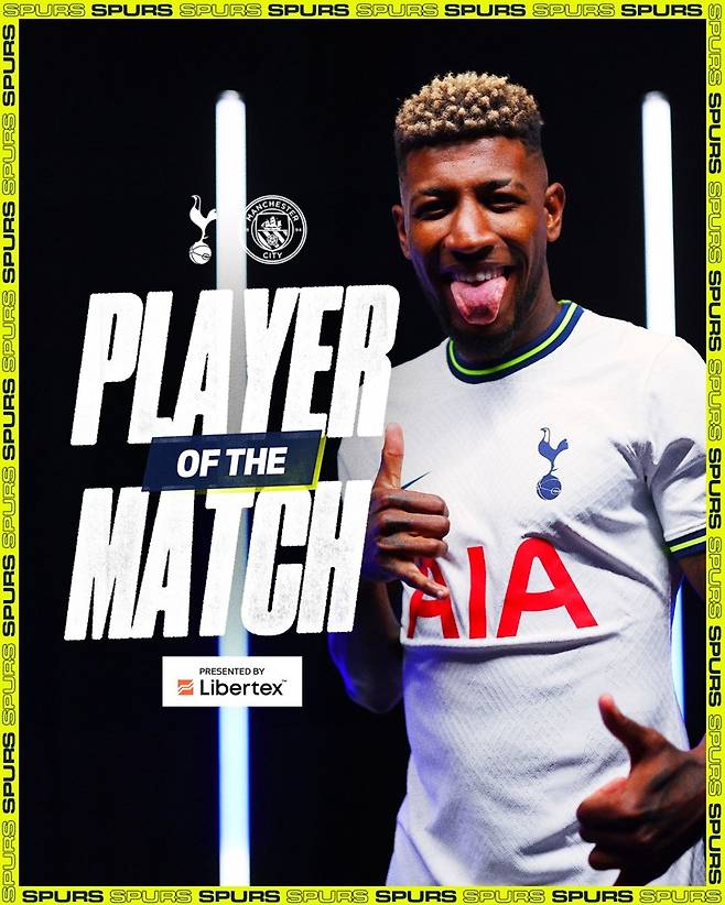 ▲ 55% 지지를 받아 맨체스터시티전 최우수 선수로 꼽힌 에메르송 로얄. ⓒ토트넘 SNS