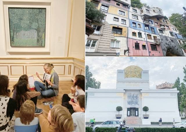 (왼쪽부터 시계방향)①클림트의 그림 앞에서 미술 수업을 듣는 빈 어린이들 ②훈데르트바서 주택 ③제체시온