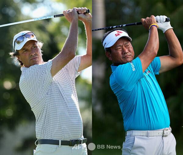 미국프로골프(PGA) 챔피언스투어 하산2세 트로피 대회에서 우승한 스티븐 에임스, 출전한 최경주 프로. 사진제공=ⓒAFPBBNews = News1