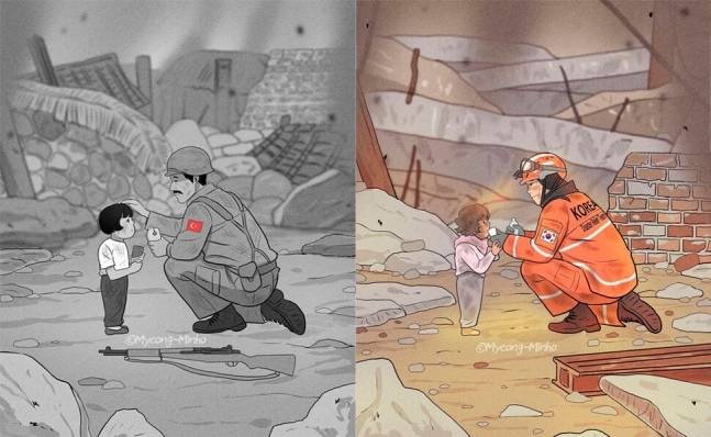 명민호 작가가 인스타그램에 게시한 두 장의 그림 갈무리