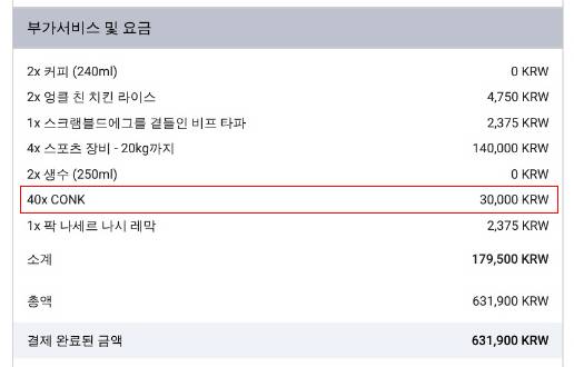 인천-마닐라 항공권 2인 예약에 대한 결제 내역. 웹처리 수수료는 2인 1만5,000원인데 이중 부과돼 3만원으로 결제됐다. 4인 가족이라면 3만원의 수수료를 결제 과정에서 중복으로 지불한 셈이다. / 독자 제공