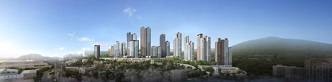 두산위브더제니스 오션시티의 완공 후 예상 모습. 실제 단지 외관이나 세부 설계는 변경될 수 있다./두산건설