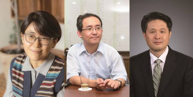 좌측부터 윤은경 눈의 여왕 작가, 박부성 경남대 수학교육과 교수, 김정한 고등과학원 계산과학부 교수